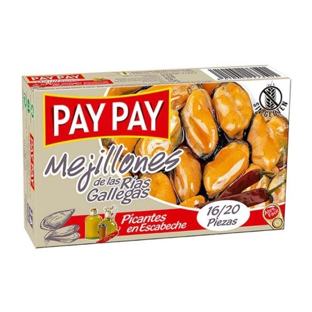 Pay Pay Moules à l'escabèche piquante 115 g - Délices du Serrât