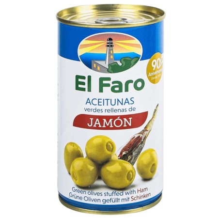 Olives vertes farcies au jambon Serrano 350 g El Faro  - Délices du Serrat