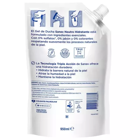 Gel douche hydratant neutre eco pack 950ml Sanex | Délices du Serrat